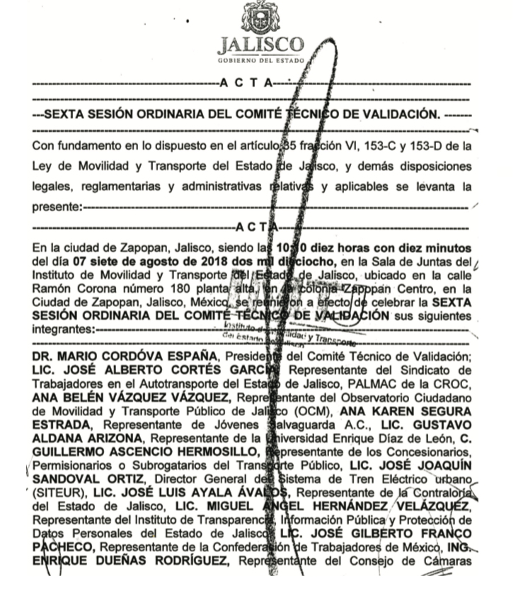 Periódico del Estado de Jalisco del anuncio del aumento a la tarifa del transporte público.